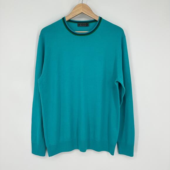 G/FORE Mens 100% Wool Golf Sweater Knit Crew Neck Pullover Preppy Teal - Picture 1 of 9